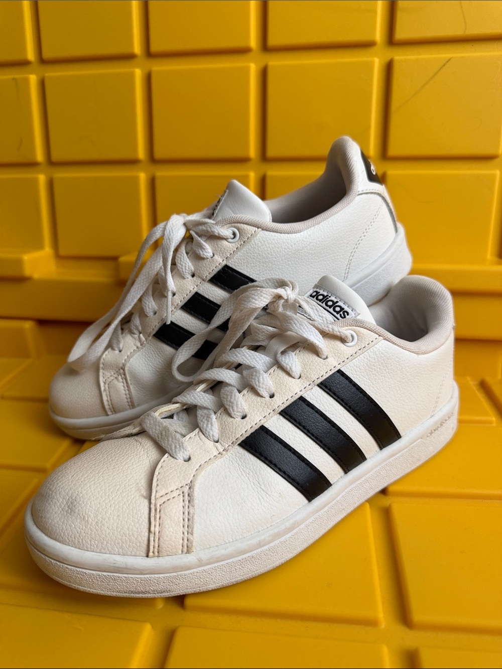 adidas White Sneakers with Black Three-Stripes